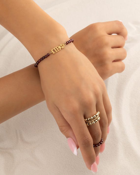 SORORITY bracelet • dark red GARNET personalized greek letter • alpha phi • alpha sigma alpha • alpha omicron pi • pi beta phi • sigma kappa