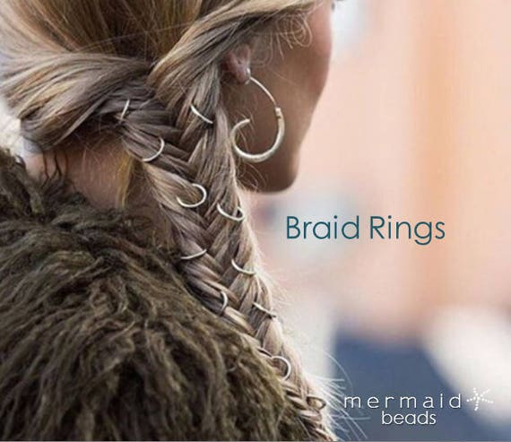 Braid Rings Set Custom Hair Hoops Beach Weddings Boho Jewelry Bohemian Handmade Hair Accessories Bridal Bridesmaids Rose Gold Silver Sexy