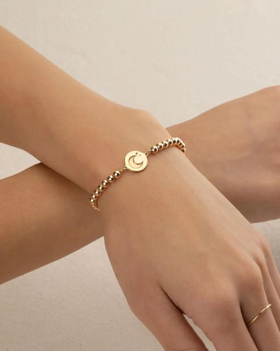 MOON & STARS CHARM beaded bracelet • perfect gift for her • celestial sky charm • stretch bracelet anklet • water resistant • BRBP3CH2AW