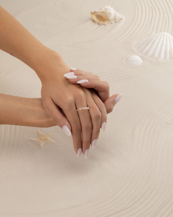 ROCK CRYSTAL RING 3MM • April birthstone • Aries Taurus • dainty friendship ring gift • beaded stackable stretch water resistant • RIBS2AN