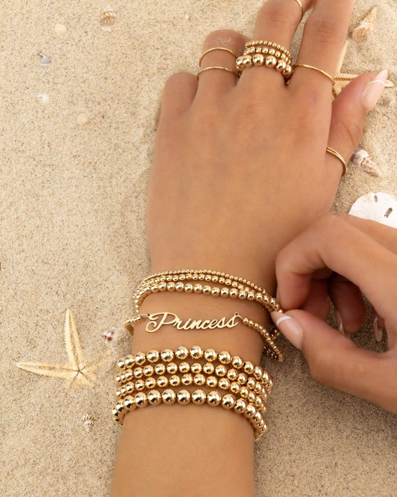 PRINCESS NAME BEADED bracelet set • perfect gift for her • dainty bracelet stack • stretch and water resistant • bridal jewelry • BRBP3BIBAp