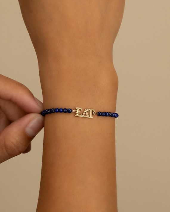 SORORITY bracelet • LAPIS LAZULI personalized greek letters • recruitment bid day initiation gifts • sorority merch blue beaded jewelry