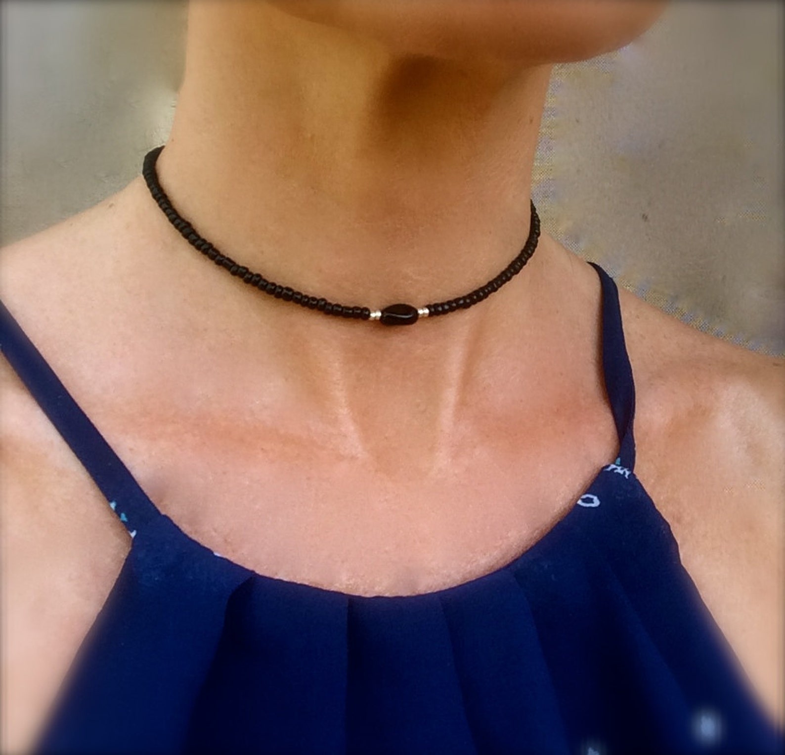 Black Choker Necklace Beaded Black Choker Festival Necklace Etsy