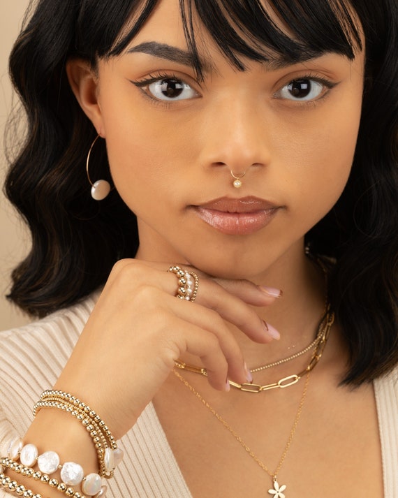 PEARL SEPTUM RING • charm septum hoop • dainty jewelry • endless twist hoops • gold septum ring • rose gold silver • 22g 20g 18g • PISH2AT