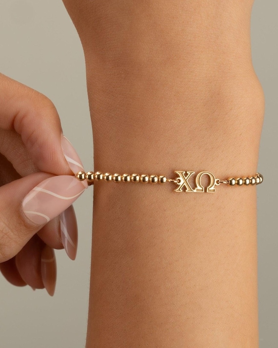 SORORITY GREEK LETTER beaded bracelet • personalized sorority gift • college rush bid day gift • connector for permanent jewelry BRBP3CMMIp