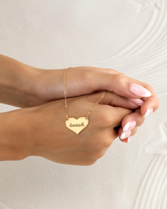 HEART BEACH PENDANT necklace • ocean inspired beach lover jewelry • gift for her • 14k gold, sterling silver or rose gold • water resistant