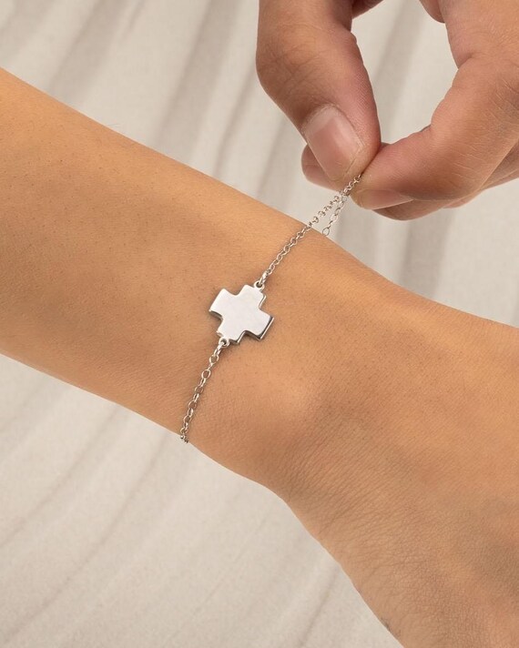 CROSS BRACELET • delicate cross charm • bridesmaids gifts • anniversary gift • chunky cross • spiritual gift • gold, rose or sterling silver