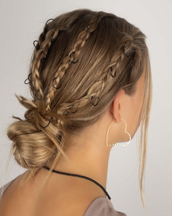 HAIR BRAID RINGS • hair jewelry for braids • bride accessory bridesmaid gift • dreads updo locs • gold, silver, rose gold or black • ACBB2AD