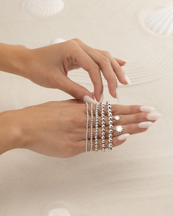 SUN CHARM BEADED bracelet • gift for her • sol inspired • beach lover • stackable dainty bracelet • stretch and water resistant • BRBP3CHAIp