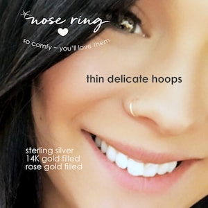 NOSE RING • waterproof • tiny thin seamless twist hoop • 14k gold filled, rose or sterling silver • 22g 20g 18g