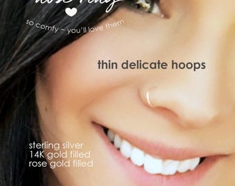 NOSE RING • waterproof • tiny thin seamless twist hoop • 14k gold filled, rose or sterling silver • 22g 20g 18g