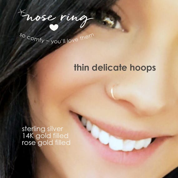 NOSE RING • waterproof • tiny thin seamless twist hoop • 14k gold filled, rose or sterling silver • 22g 20g 18g