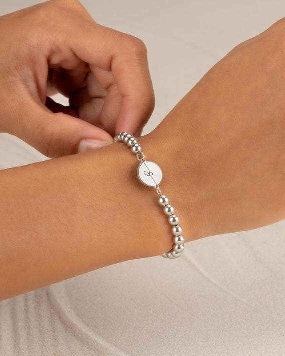 CHARM BRACELET with Intial • personalized gift for her •  engraved initial bracelet • stretch bracelet anklet • water resistant BRBP3CH2AWp