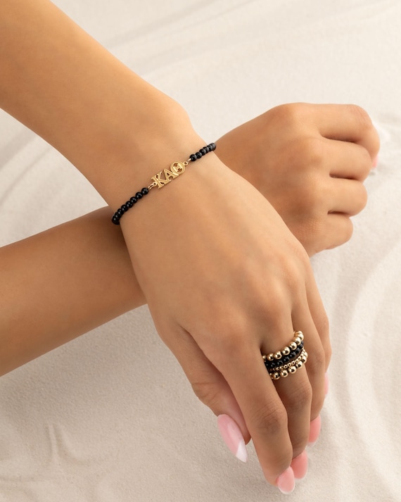 SORORITY bracelet • BLACK ONYX personalized greek letters • kappa alpha theta • bid day initiation gift • sorority merch gemstone jewelry