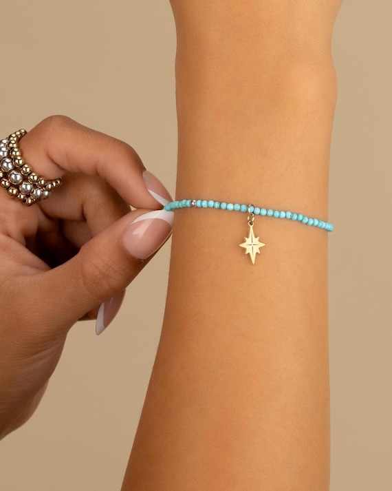 TINY TURQUOISE CHARM bracelet • 2mm genuine turquoise dangle charm bracelet • December birthstone • Sagittarius Capricorn birthday gift