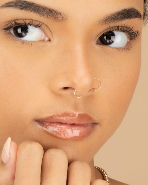 FAKE NOSE RING • no piercing needed body jewelry • dainty tiny faux hoop • gold nose ring • sterling silver rose gold • 22g 20g • FPFH2AC
