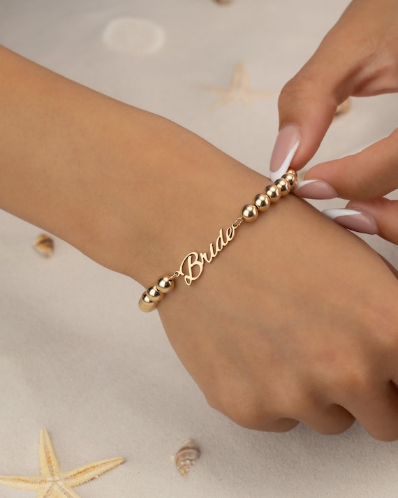 BRIDE NAME BEADED bracelet • bridesmaids jewelry • perfect bridal shower gift wedding party • stackable stretch water resistant • BRBP3ANCAp