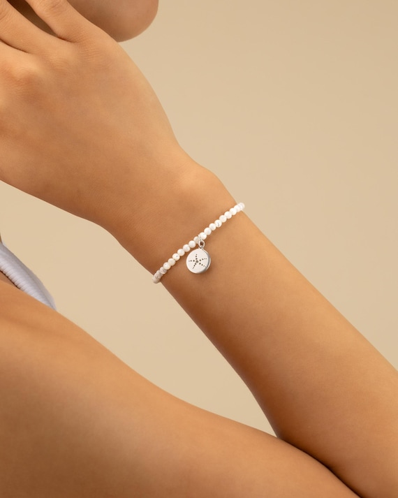 PEARL CHARM BRACELET • personalized charm • June birthstone • Gemini Cancer • dainty bracelet gift • stretch water resistant • BRBS3CHADp