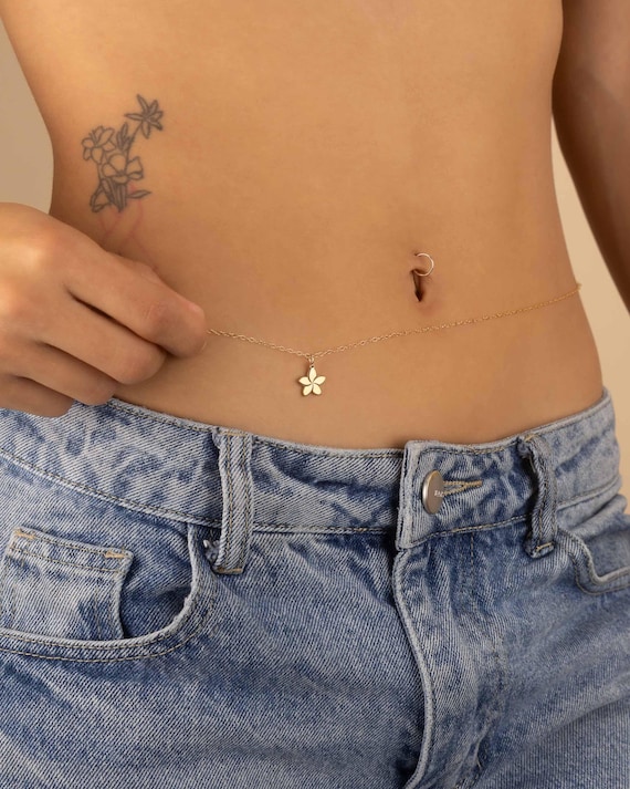 PLUMERIA CHARM BELLY chain • personalized body chain • beach lover bikini body jewelry • water resistant waist chain Hawaiian BCCC3CHAK