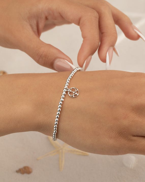 PEACE LOVE CHARM beaded bracelet • perfect gift for her • heart charm • stackable dainty bracelet • stretch water resistant • BRBP3CHALp