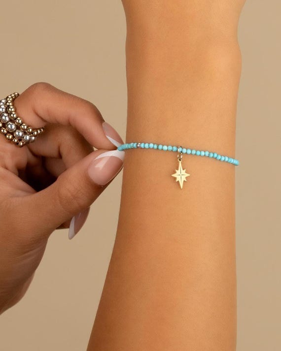 TINY TURQUOISE CHARM bracelet • 2mm genuine turquoise dangle charm bracelet • December birthstone • Sagittarius Capricorn birthday gift