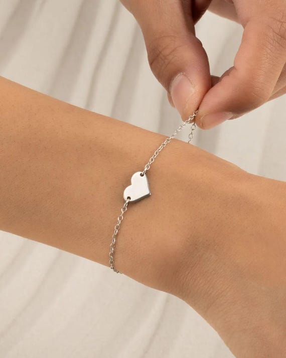 HEART chain bracelet • bridal jewelry • gold, sterling silver or rose gold • birthday anniversary bridesmaids gifts