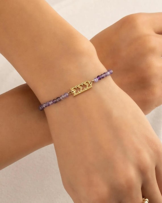 SORORITY bracelet • AMETHYST personalized greek letters • tri sigma • delta phi epsilon • bid day initiation gift • sorority merch jewelry