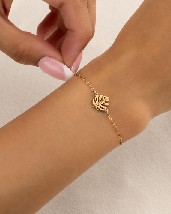 MONSTERA LEAF BRACELET • delicate palm charm chain bracelet or anklet • bridesmaids beach gift • anniversary gift • gold silver or rose gold