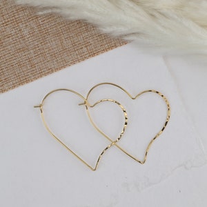 Rose Gold Hoop Earrings Rose Gold Heart Hoops Large Geometric Hoops Thin Delicate Gold Silver Heart Shaped Pierced Earrings Love Jewelry image 9