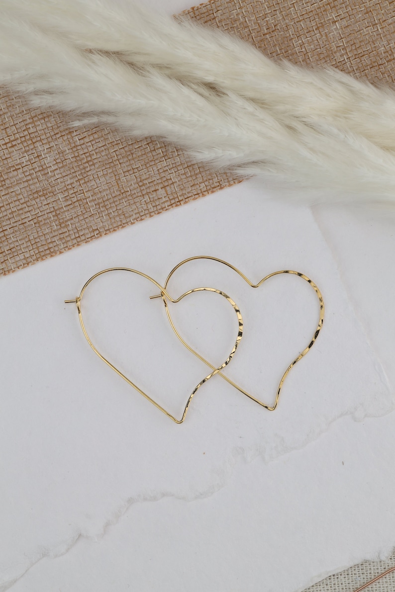 Rose Gold Hoop Earrings Rose Gold Heart Hoops Large Geometric Hoops Thin Delicate Gold Silver Heart Shaped Pierced Earrings Love Jewelry image 9