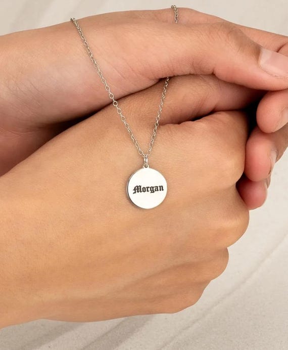 ENGRAVED CHARM necklace • round personalized pendant • name, date, symbol • water resistant • gold, rose or sterling silver