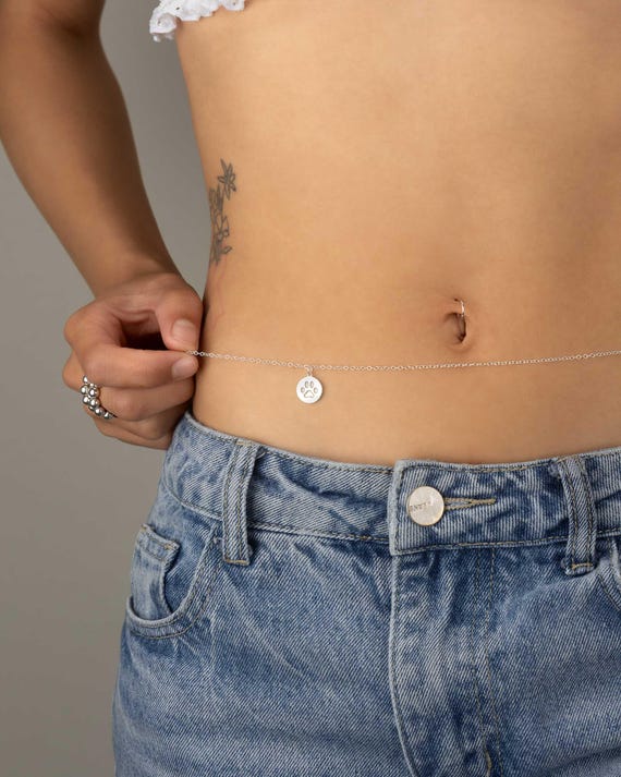 PAW PRINT CHARM belly chain • personalized body chain • dog lover cat mom bikini body jewelry • water resistant waist chain gift • BCCC3CHAX