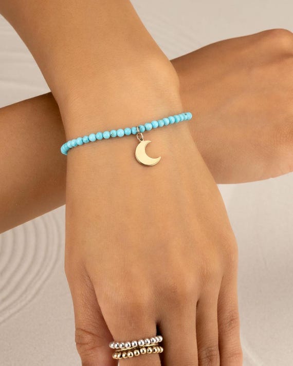 TURQUOISE CHARM BRACELET • personalized charm • December birthstone • Sagittarius Capricorn gift • stretch bracelet • water resistant