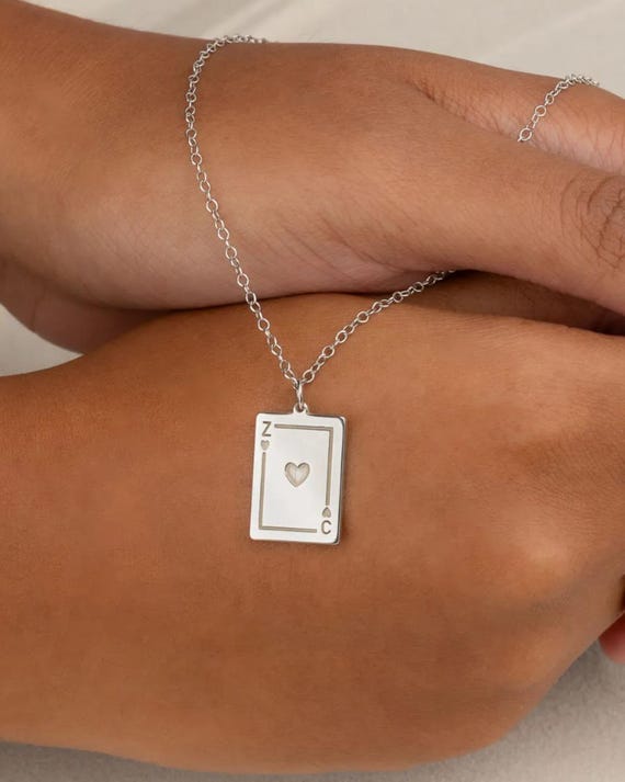 ENGRAVED CARD CHARM necklace • ace of hearts personalized pendant • lucky jewelry gift • water resistant • gold, rose or sterling silver