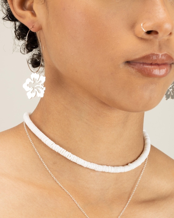 WHITE SEASHELL BEADED necklace • Heishi layering choker necklace • beach wedding summer jewelry • nickel free • water resistant • NEBH2AA