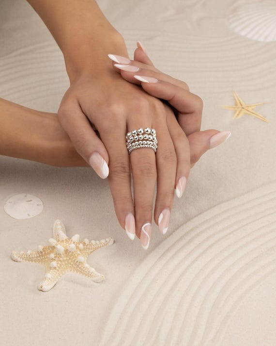 STERLING SILVER BEADED ring • dainty ring • stackable, stretch, and water resistant • friendship anniversary ring • gold rose gold • RIBP2AG