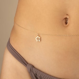 HIBISCUS CHARM BELLY chain • personalized body chain • beach bikini body jewelry • water resistant waist chain • Hawaiian flower BCCC3AJ