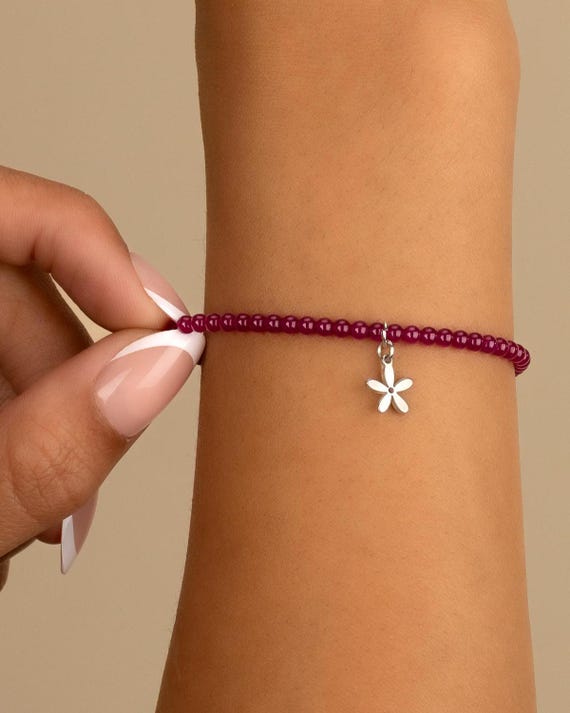 RUBY CHARM BRACELET • personalized • july birthstone • cancer leo • stretch bracelet or anklet • water resistant • gold, silver or rose gold