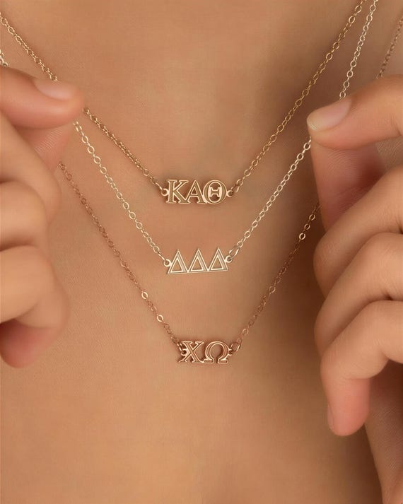 SORORITY NAME necklace • greek letters jewelry • Kappa Alpha Theta Chi Omega Delta Pi Zeta Gamma Phi Mu Sigma Omicron Psi Xi Beta