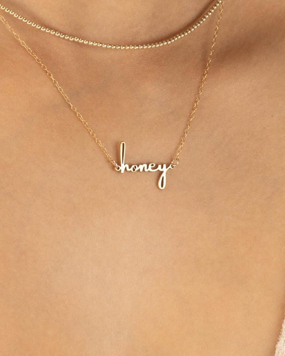 HONEY NECKLACE • personalized name gift • anniversary jewelry • bridal pendant • water resistant