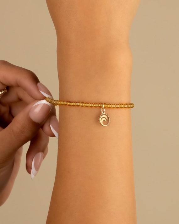 CITRINE CHARM BRACELET • personalized charm • november birthstone • scorpio sagittarius • dainty bracelet stretch water resistant BRBS3CHALp
