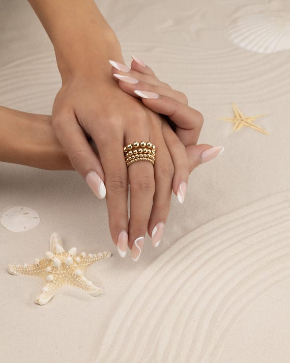GOLD BEADED RING • dainty ring • stackable, stretch, and water resistant • friendship anniversary ring • sterling silver rose gold • RIBP2AD