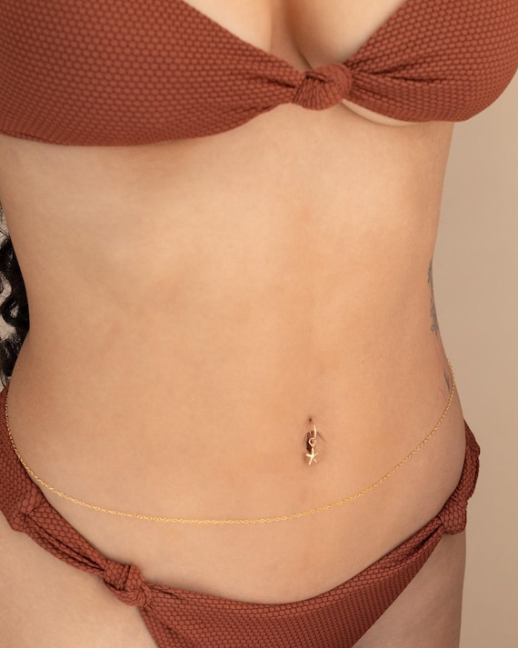BELLY CHAIN • dainty body chain • delicate cable chain • bikini body jewelry • water resistant • gold sterling silver rose gold • BCCH2AA