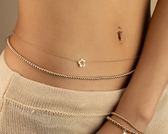 HIBISCUS CHARM BELLY chain • personalized body chain • bikini body jewelry • water resistant • Hawaiian flower waist chain • BCCC3CH2AFp