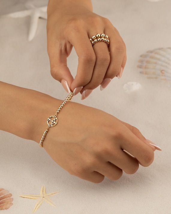 PEACE LOVE CHARM beaded bracelet • perfect gift for her • heart charm • stackable dainty bracelet • stretch water resistant • BRBP3CH2AP