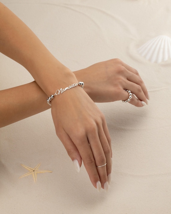 NAMASTE NAME BEADED bracelet • perfect gift for her • stackable dainty bracelet • stretch and water resistant • yoga jewelry • BRBP3BVCAp