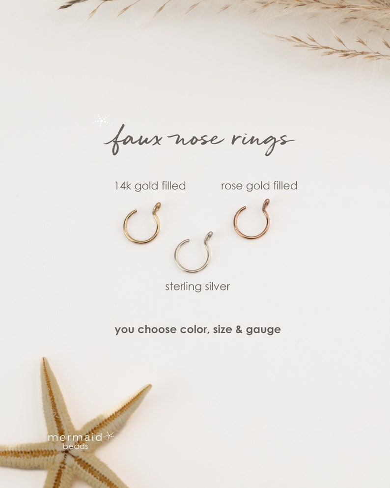 FAKE NOSE RING Faux Nose Hoop No Piercing Needed Ear Cuff Gold Sterling Silver Rose Gold Boho Music Festival Unisex Jewelry Gift Mothers Day image 1