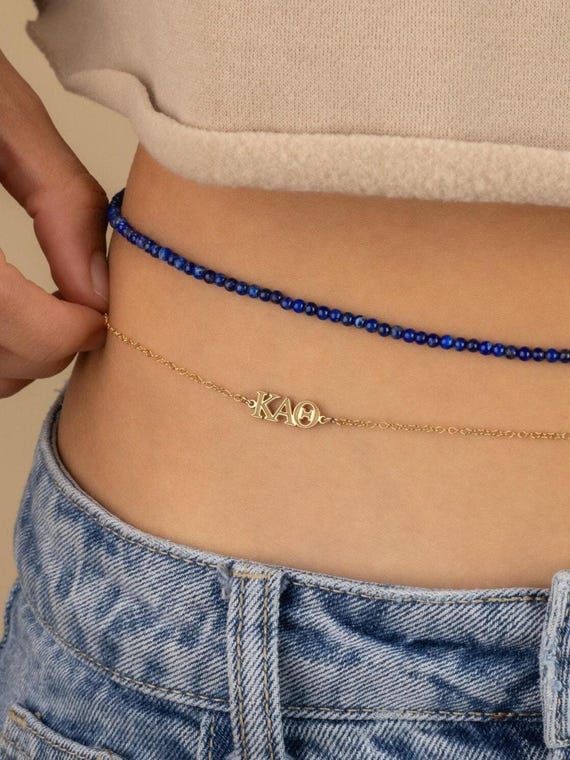 SORORITY JEWELRY • personalized greek belly chain • body jewelry • alpha beta gamma delta theta kappa pi omicron phi sigma zeta • BCCC3ALMIp