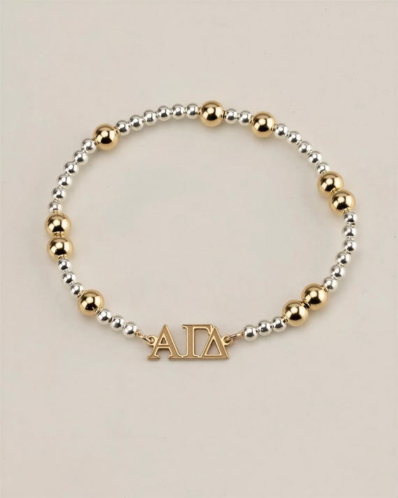 SORORITY beaded bracelet • mixed metal beads • personalized recruitment bid day initiation gifts • sterling silver and 14k gold filled