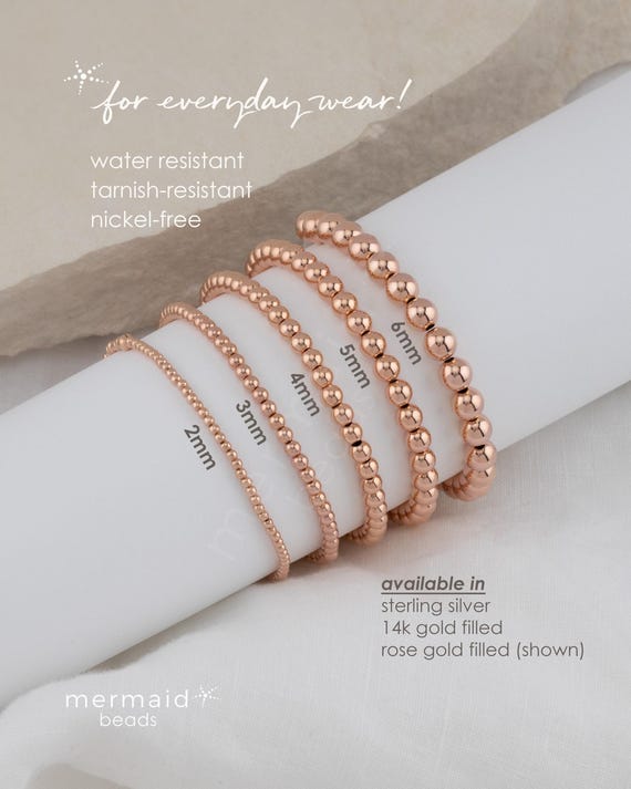 ROSE GOLD BEADED bracelet • dainty gold bracelet • sterling silver • stackable, stretch and water resistant • jewelry gift for her • BRBP2AI